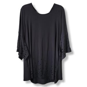 IC By Connie K Black Jersey Liquid Knit Tunic Top L Minimalist Modern USA NEW